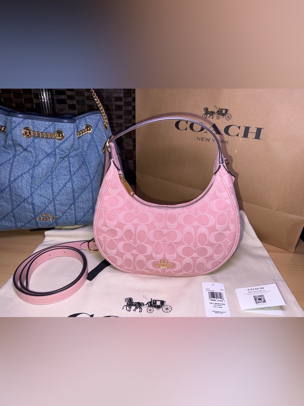 Coach Outlet Emily Shoulder Bag In Signature Pink Denim